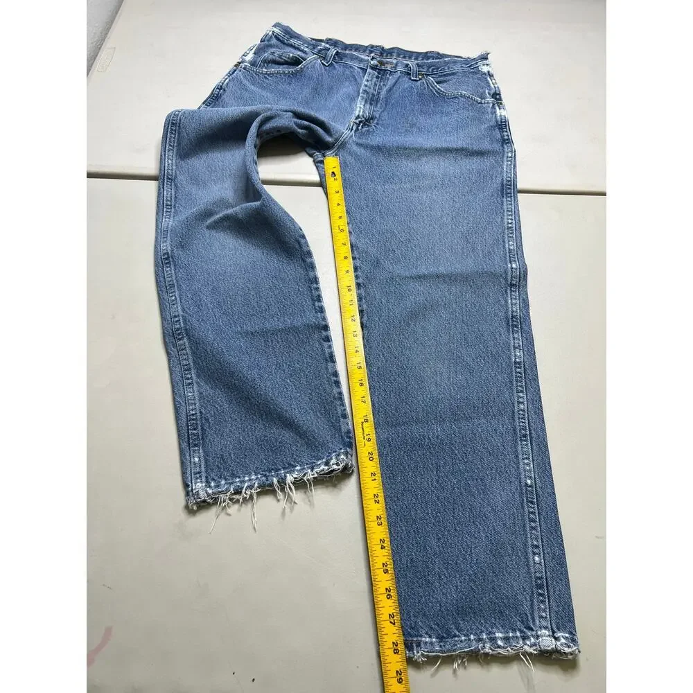 Vintage‎ Wrangler Jeans Mens Actual 34x28.5 Light Wash Straight Denim distress